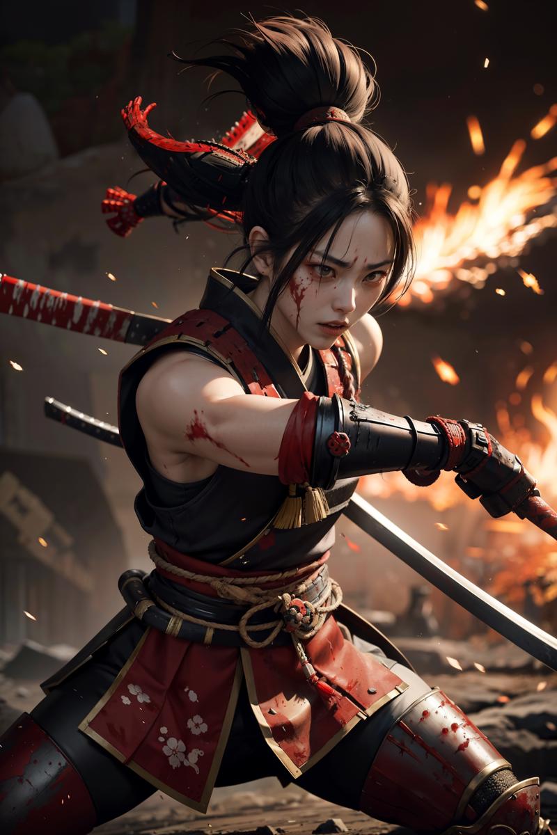 00718-2102415101-1 japanese female samurai, blood splatters, intense look, battle stance, ancient battleground (highly detailed_1.2), (photoreali.png